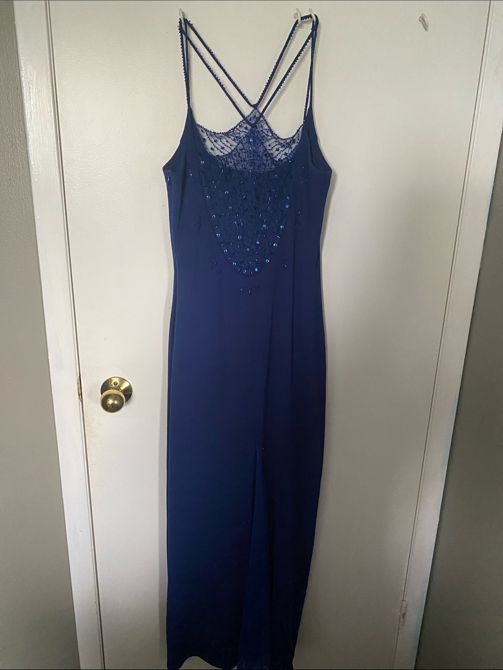 Jessica Navy Beaded Lace-Front Maxi Slip Dress - Picture 3 of 7